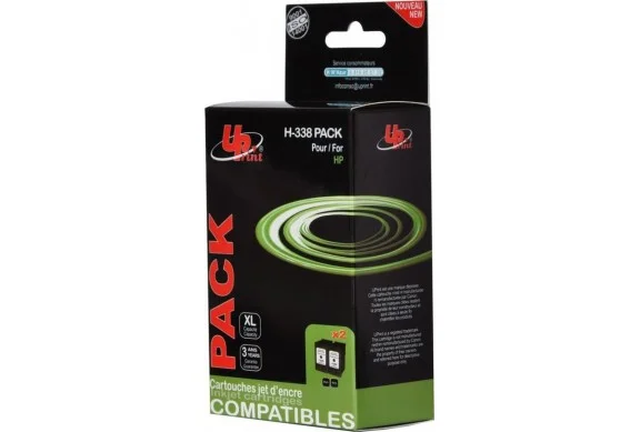 Uprint H-338/343 PACK, Pack de 2 cartouches d&rsquo;encre Uprint compatible HP 338/343 (C8765/C8766) Noir et Couleur.