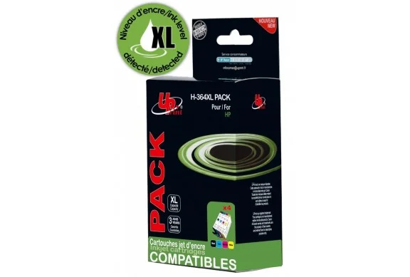 Uprint H-364XL PACK, Pack de 4 cartouches d&rsquo;encre Uprint compatible HP 364XL (CN684/5/6/7) Noir et Couleur.