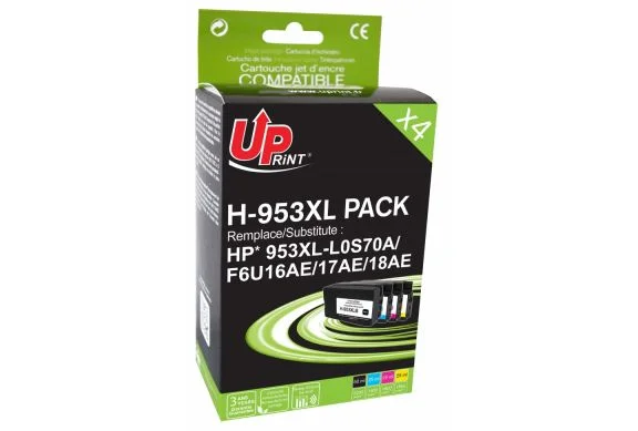 Uprint H-953XL-PACK, Pack de 4 cartouches d&rsquo;encre Uprint compatible HP 953XL (953XL) Noir et Couleur.